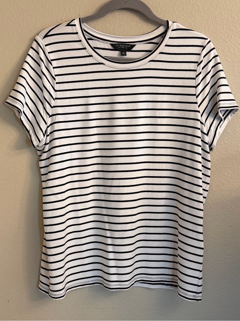 Liverpool Jeans Company White and Black Striped Crewneck Tee